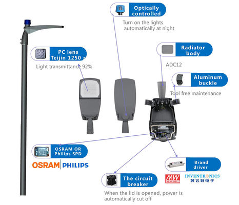 Die casting Aluminium ADC12 Led Street Light Housing IP66 IK09 no tool customized color and logo available